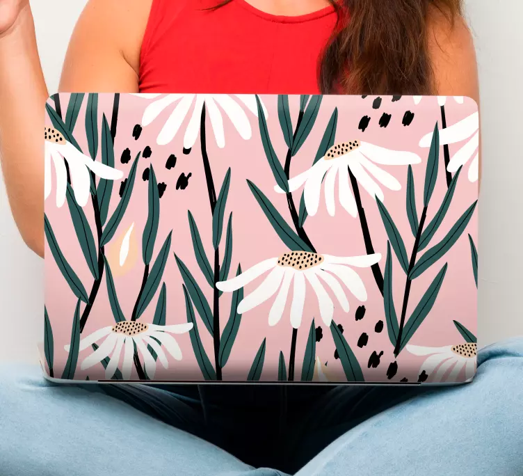 Daisy flowers with pink background laptop skins - TenStickers