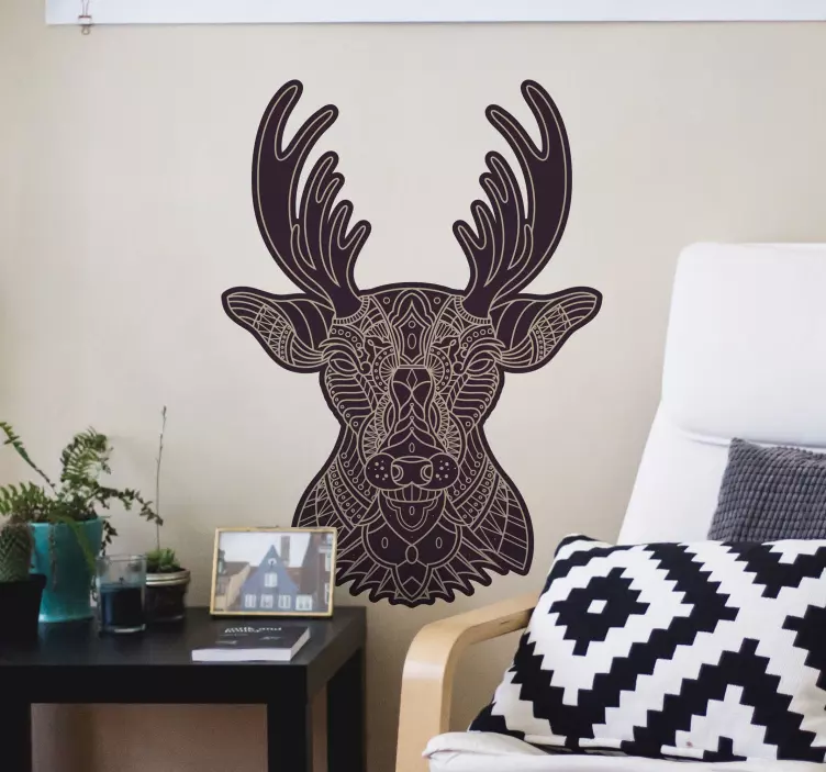 deer head handdeawn mandala animal wall sticker - TenStickers