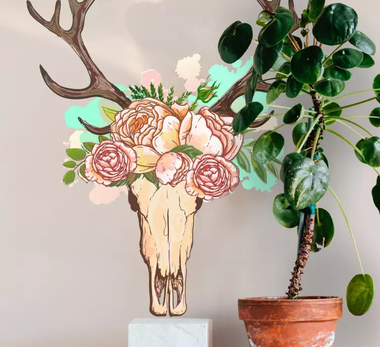 deer skeleton flower window sticker - TenStickers