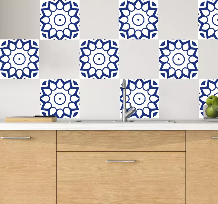 Delfts blue mandala flowers tile sticker - TenStickers