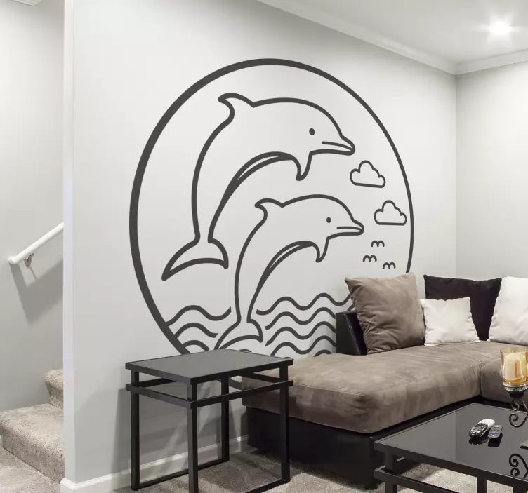 Dolphin sailor jumping fish wall sticker - TenStickers