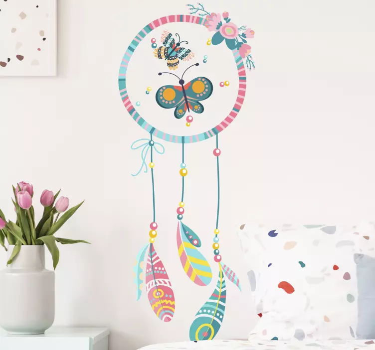 Dreamcatcher with butterfly and flowers  decaal - TenStickers