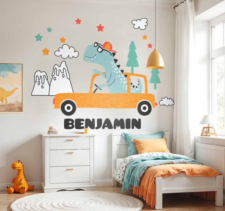 Driving a car dinosaur wall sticker - TenStickers