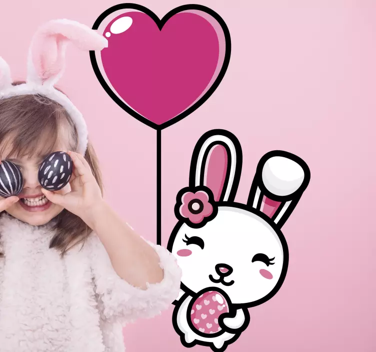 Easter bunny cute cartoon holding egg decal - TenStickers