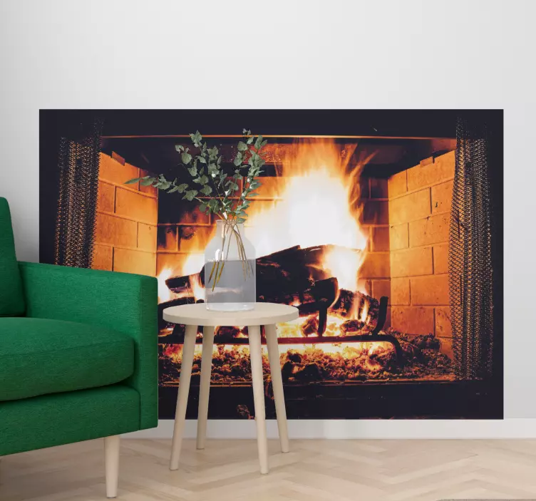 Elegant black fireplace 3D Sticker - TenStickers