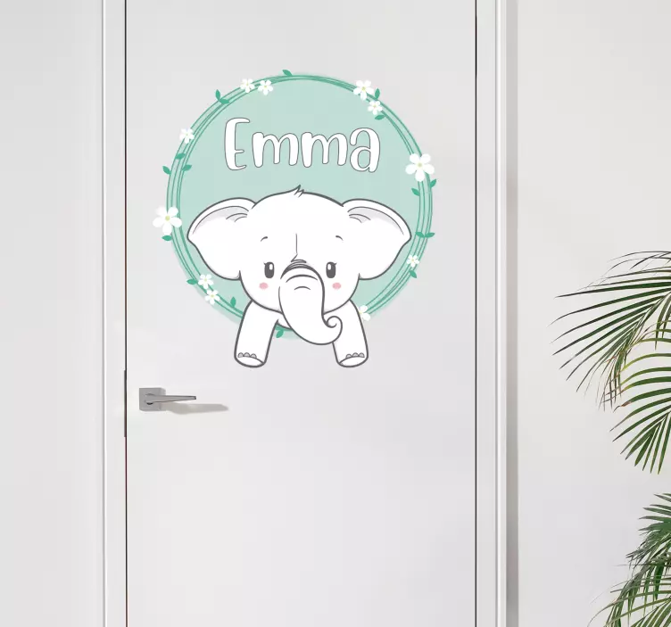 Elephant with name door sticker - TenStickers