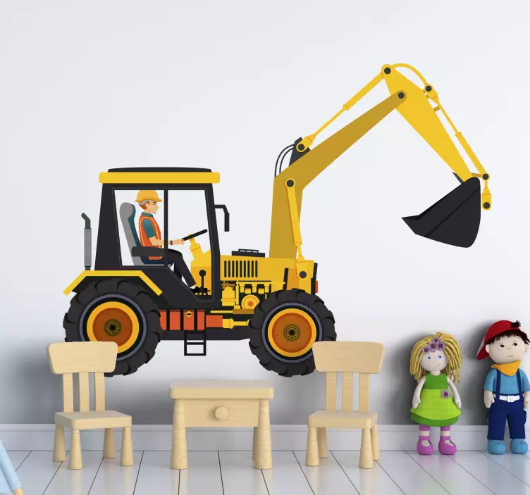 Excavator yellow black children bedroom sticker - TenStickers