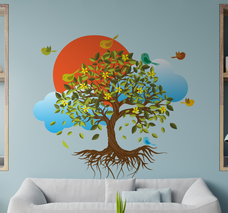 Fallen leaves and birds tree wall sticker - TenStickers