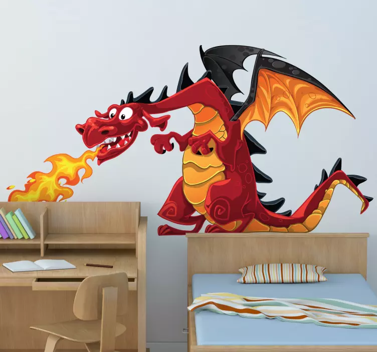 Fire breathing dragon dinosaur wall sticker - TenStickers
