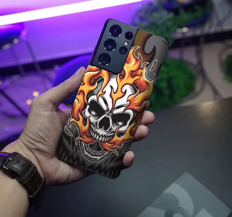 Flaming Skull Illustration Samsung stickers - TenStickers