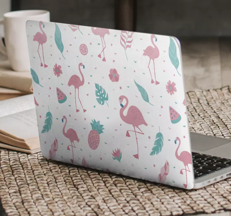 Flamingo pattern with plant laptop skins - TenStickers