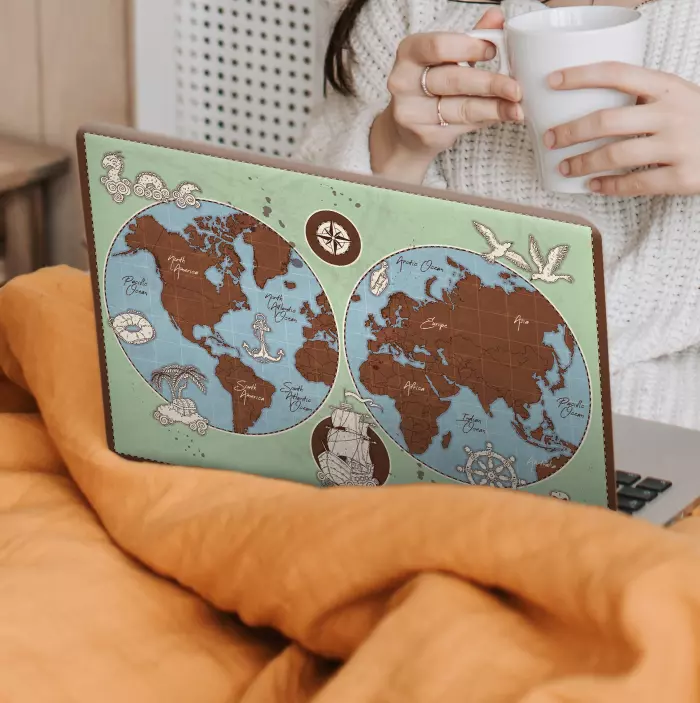 Flat design vintage world map laptop skin - TenStickers