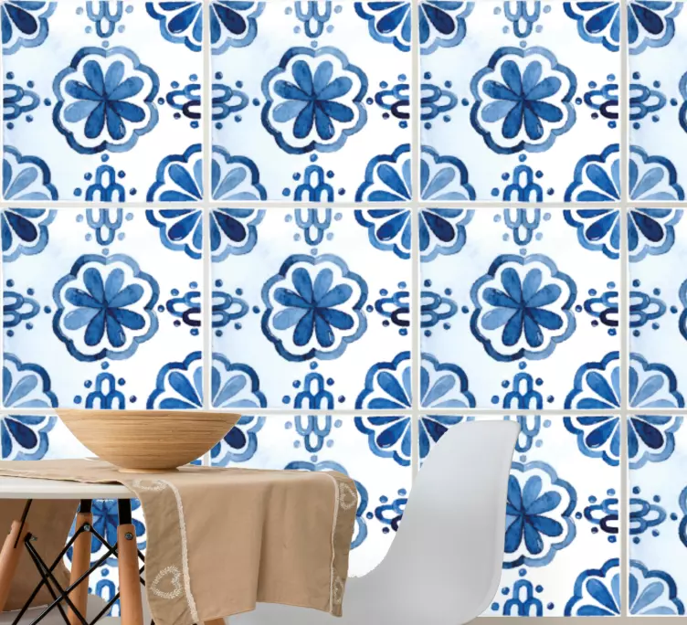 Floral cement tiles patterns wall sticker - TenStickers