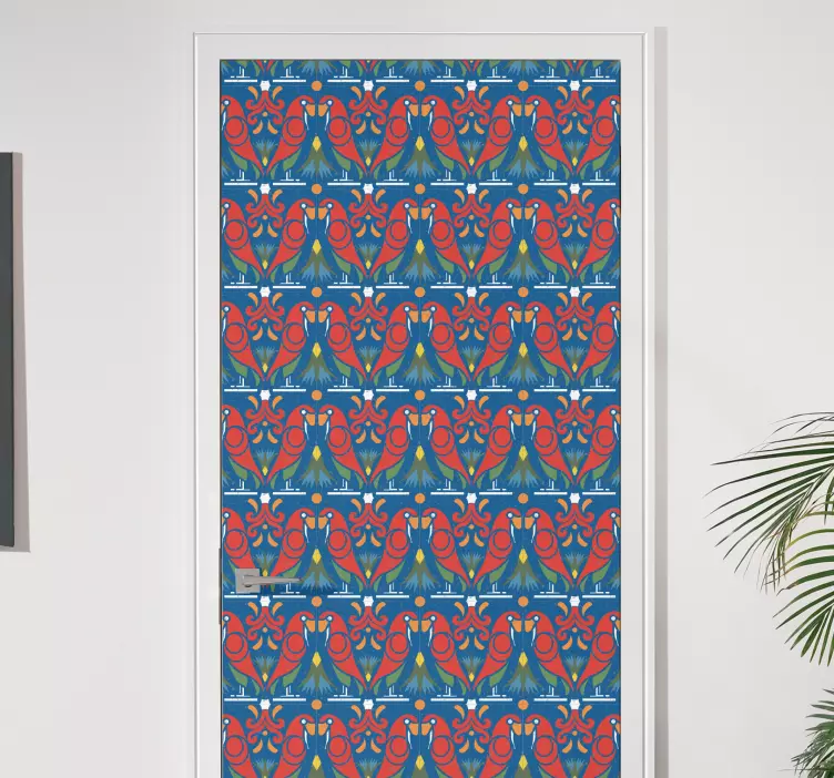 Floral design with blue background door sticker - TenStickers