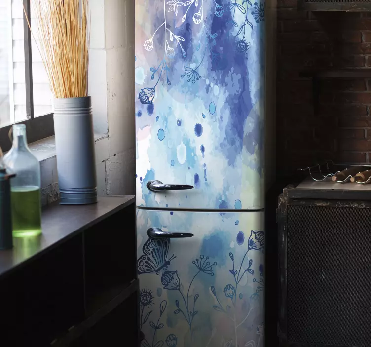 Floral draw and butterflies fridge sticker - TenStickers