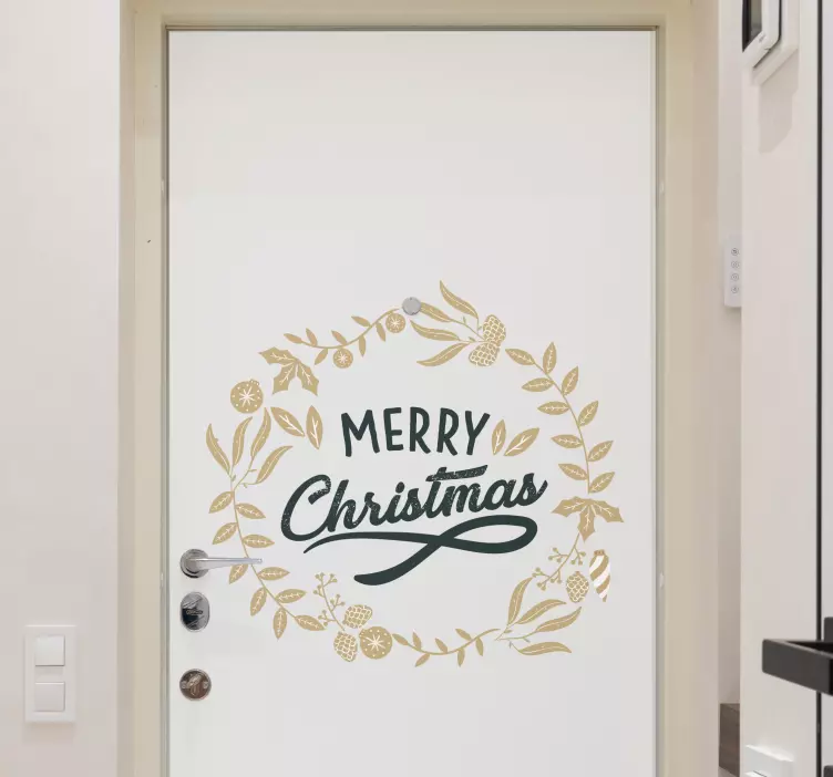 Floral Embroidery Christmas door decal - TenStickers
