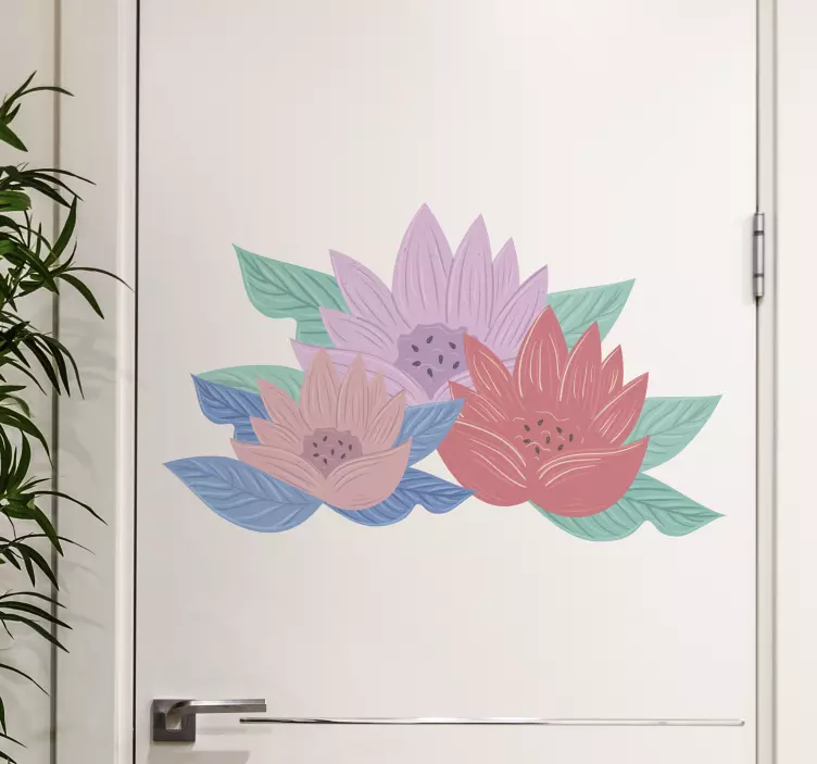 flowers pastel color door sticker - TenStickers