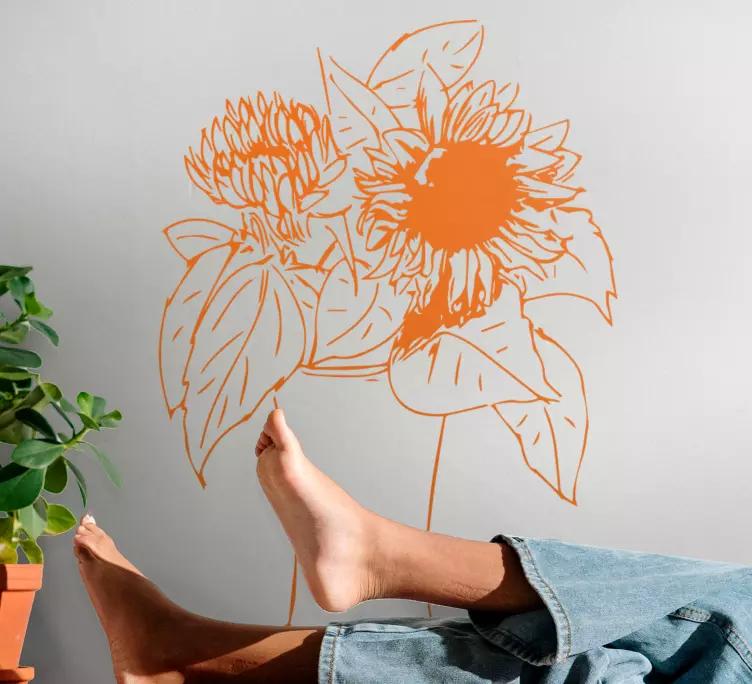 Flowers with leaves illustration flower sticker - TenStickers