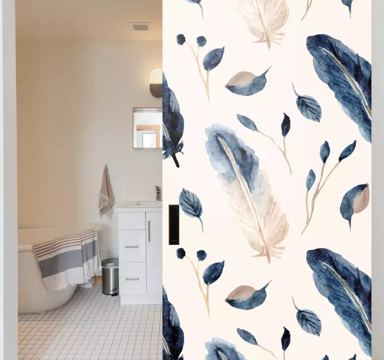 Flying leaves and feathers door decal - TenStickers