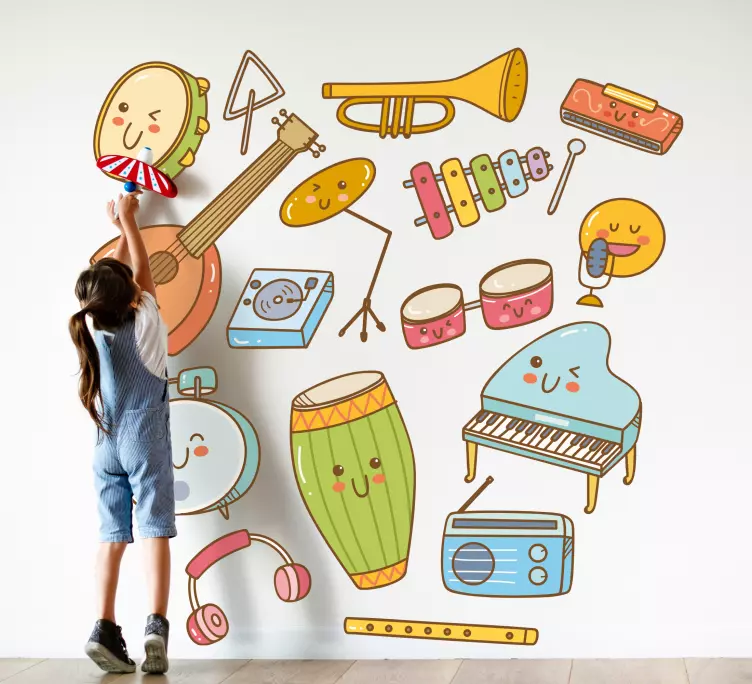 funny smiling musical instruments wall sticker - TenStickers