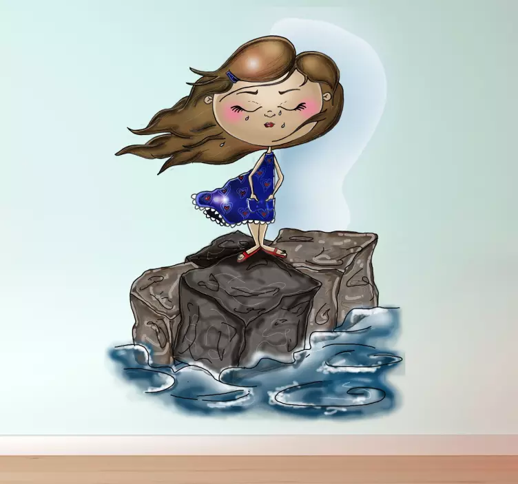 Girl at Sea Wall Sticker - TenStickers