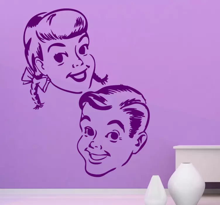 Girl & Boy Retro Decal - TenStickers