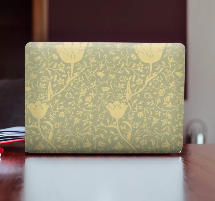 Gold and green subtle floral laptop skins - TenStickers