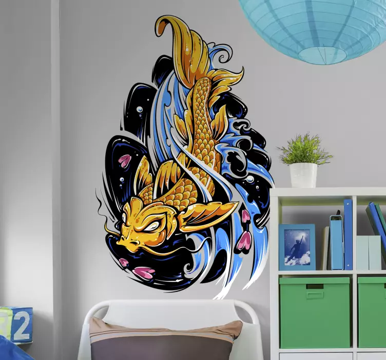 Gold Koi Fish Animal Wall Sticker - TenStickers