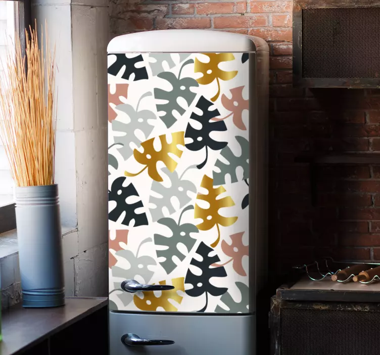 Golden and multicolor leaves fridge decal - TenStickers