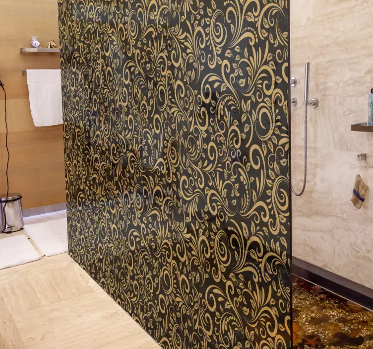Golden leaves over a graphite shower sticker - TenStickers