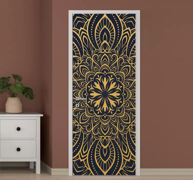 Golden mandala door decal - TenStickers