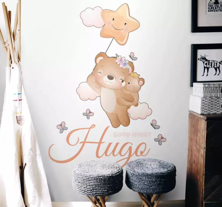 Nursery wall sticker hanging bear with name - TenStickers