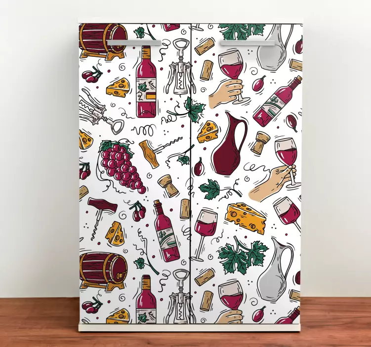 Grapes, wine and cheese pattern furniture decal - TenStickers