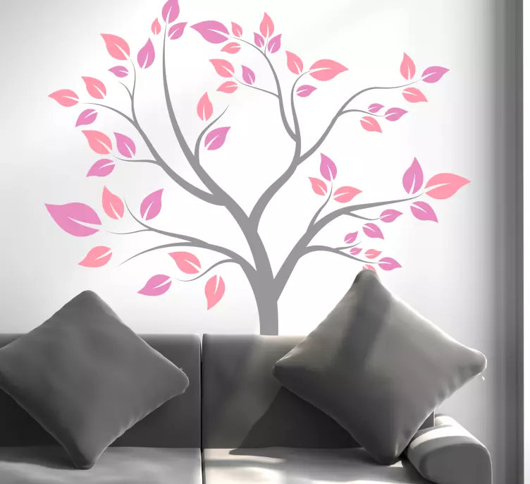 Gray tree with pink leafs flower wall sticker - TenStickers