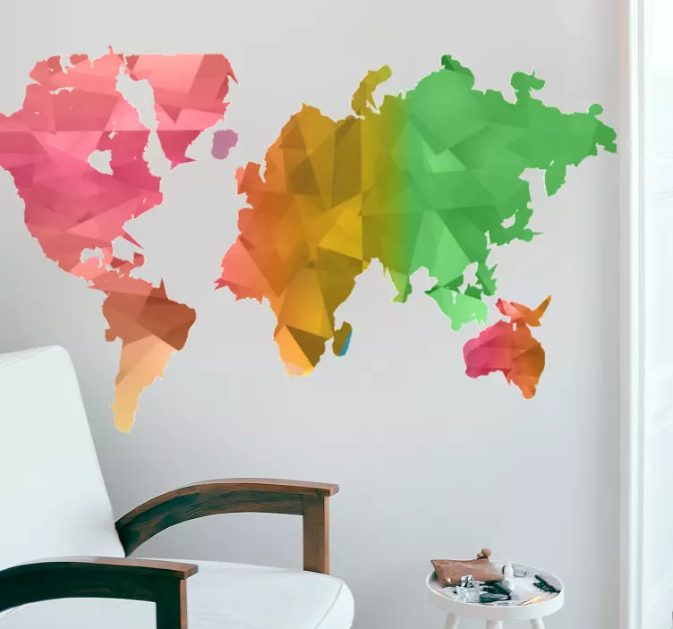 Green and red continents with lines  map sticker - TenStickers
