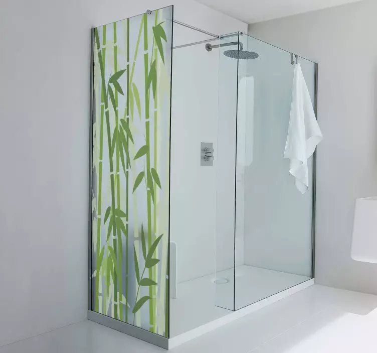 Green bamboo with leaves shower screen sticker - TenStickers