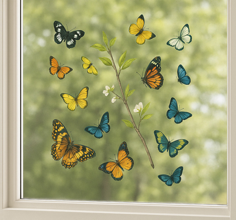 Green butterflies pattern window sticker - TenStickers