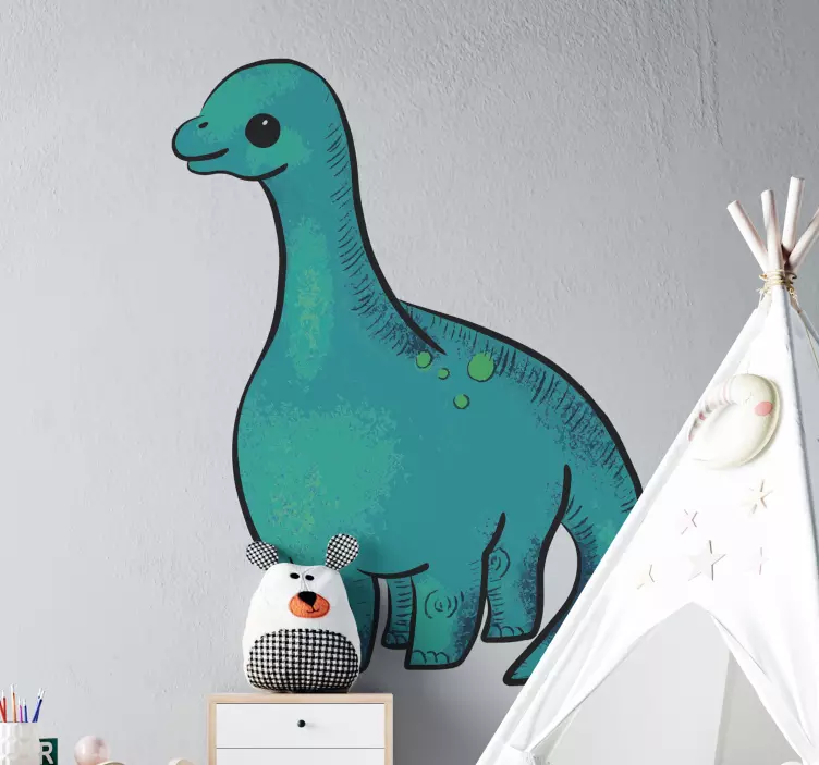 Green doodle dinosaur wall sticker - TenStickers