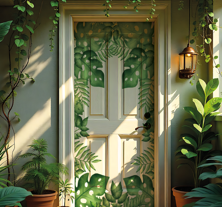 Monstera green leaves door sticker - TenStickers