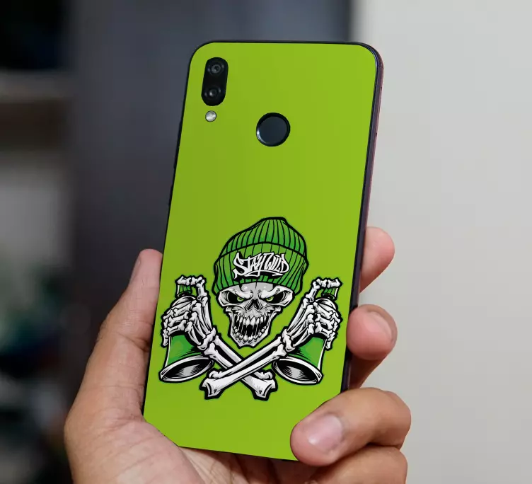 Green skull glasses graffiti  huawei sticker - TenStickers
