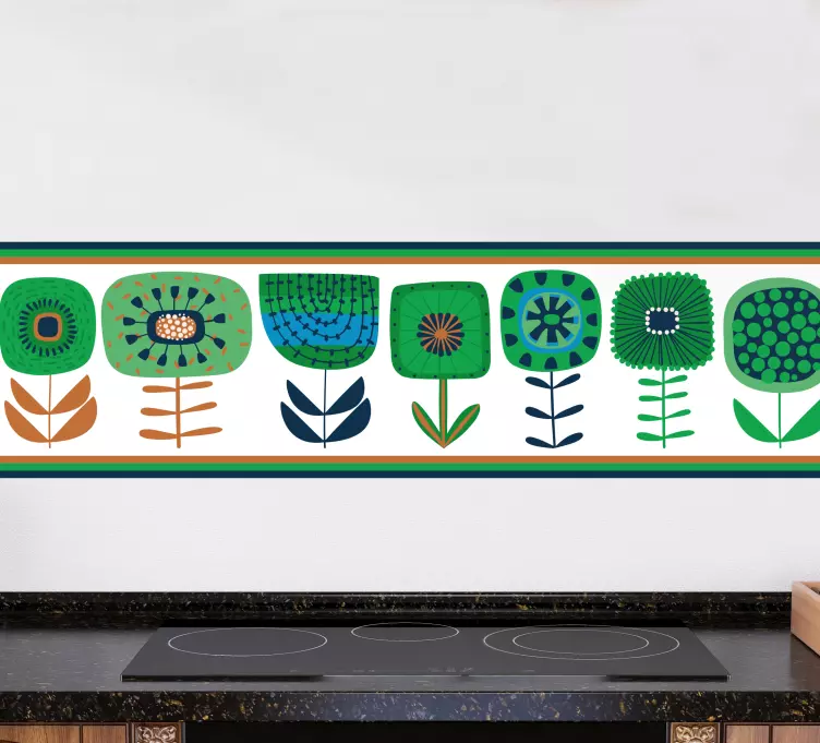 Green stems and blue wall border sticker - TenStickers