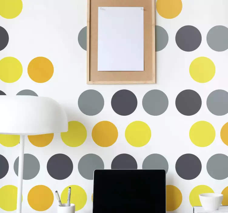 Grey, dark grey and yellow dots wall sticker - TenStickers