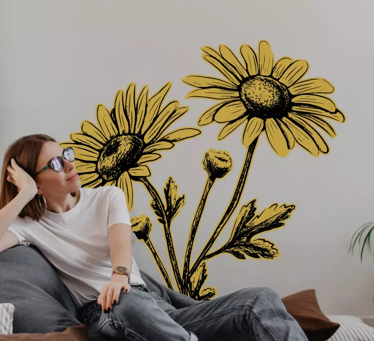 Hand drawn flower chamomile flower wall sticker - TenStickers