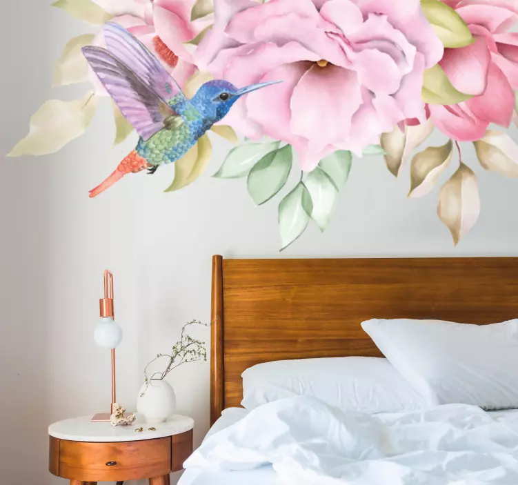 Hanging garden flowers with birds wall sticker - TenStickers