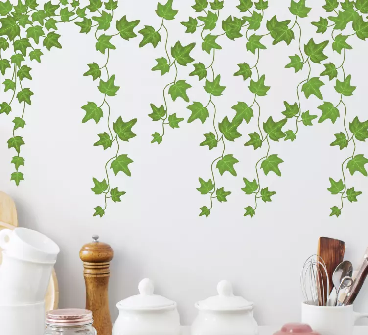 Hanging green leaves plant wall sticker - TenStickers