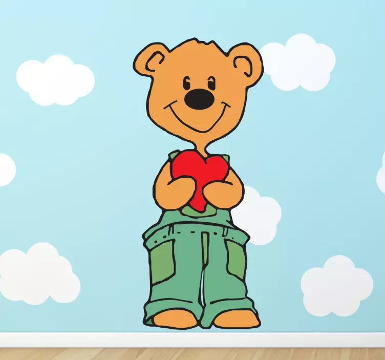 Happy Bear Holding Heart kid's sticker - TenStickers