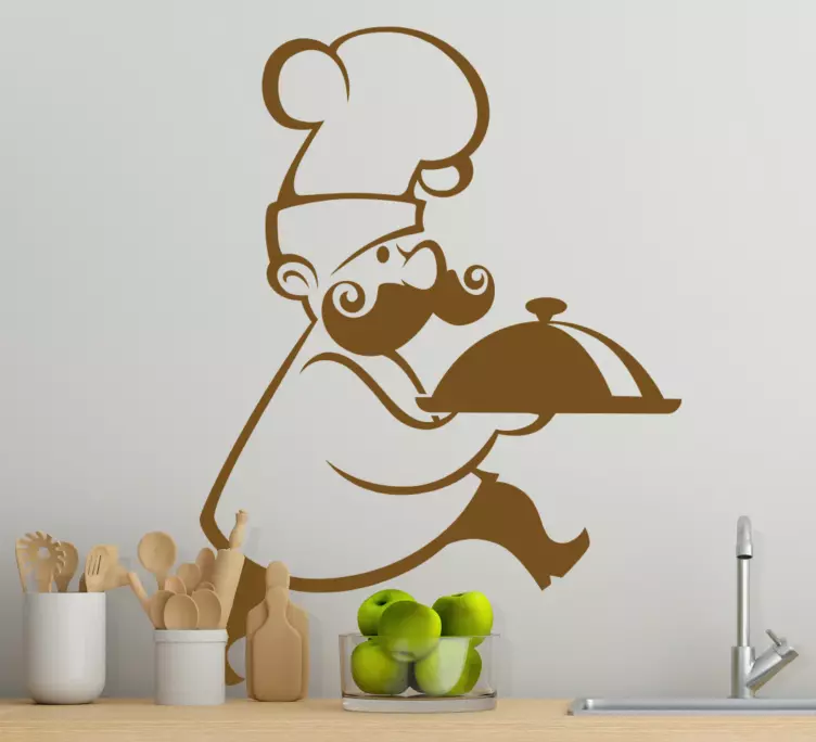 Happy chef holding food wall decal - TenStickers