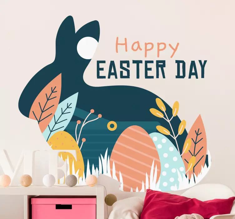 Happy Easter bunny silhouette wall sticker - TenStickers