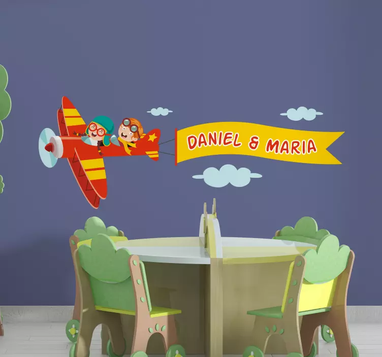 Happy kid flying name illustration sticker - TenStickers