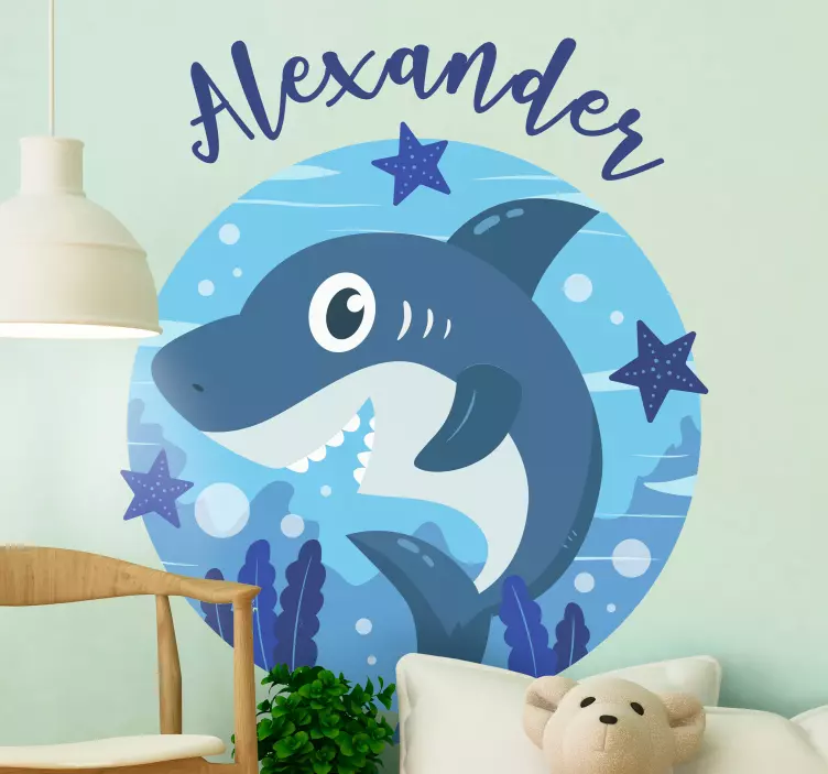 Happy sharks with name fish decal - TenStickers